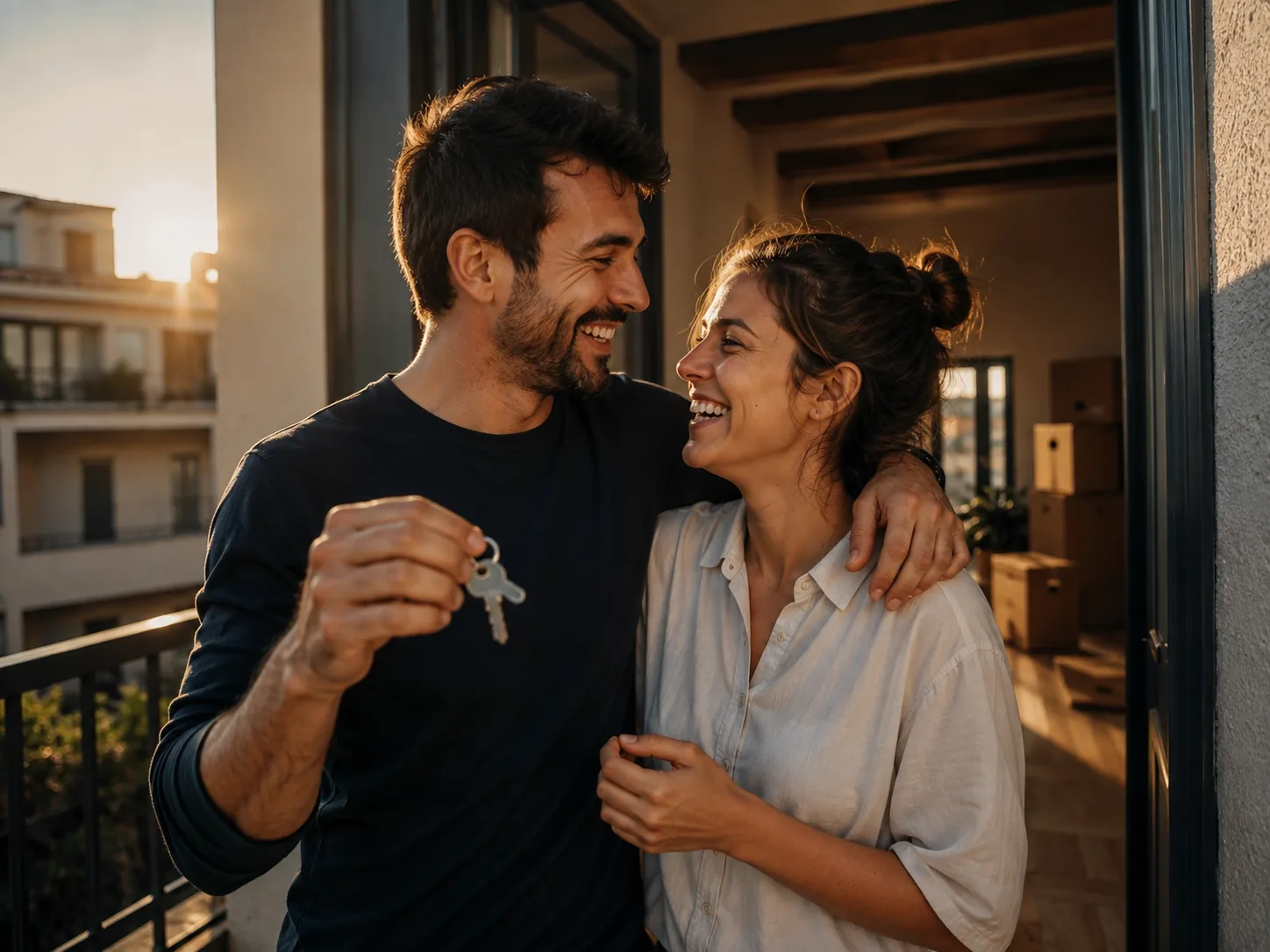 Pareja con las llaves de su primera casa